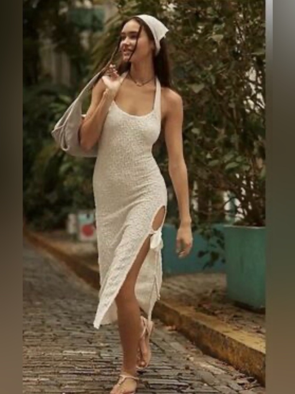 Free People Sea Foam white only Halter Midi with Side Tie size Medium